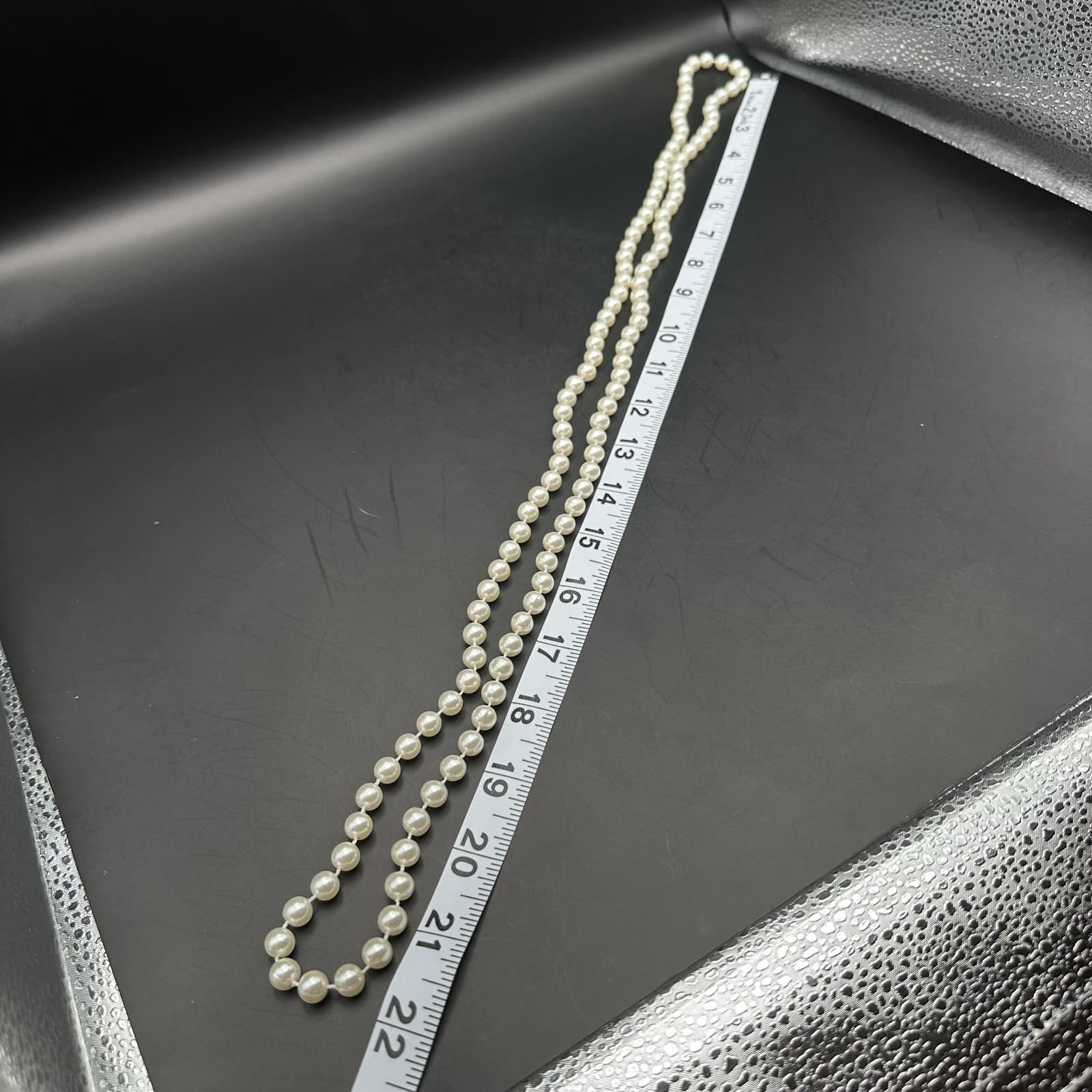 Vintage 80s 90s Cream Faux Pearl Necklace Long Opera Strand Minimalist Jewelry - Thumbnail 8