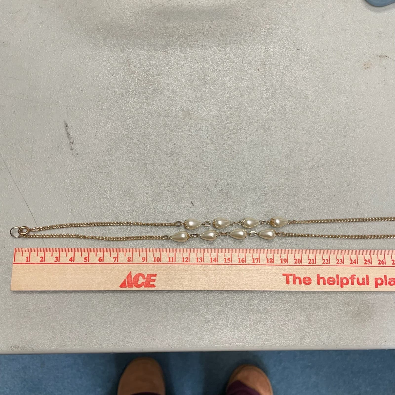 Vintage Gold-Tone Chain Mother Of Pearl Teardrop Beaded Double-Stranded Necklace - Thumbnail 10