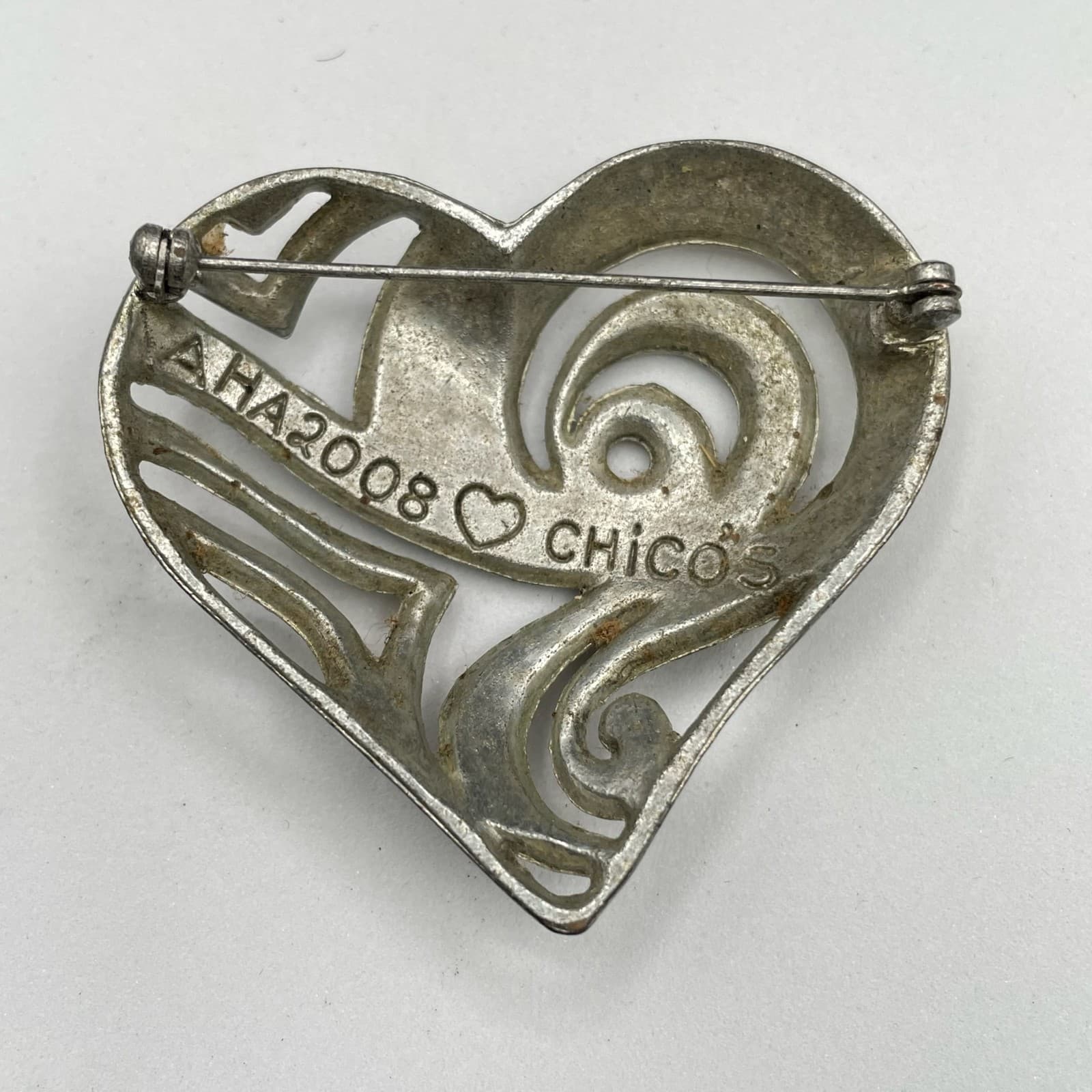 Chico's AHA Two-Tone Classic Fashion Women's Rhinestones Heart Shape Brooch Pin - Thumbnail 3