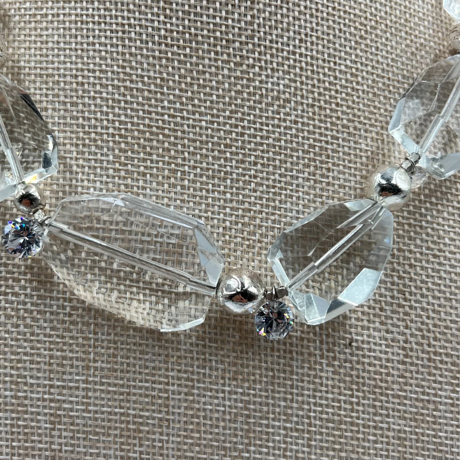 Vintage Chico's Clear Faceted Glass Bead Necklace Chunky Silver Tone Statement - Thumbnail 3