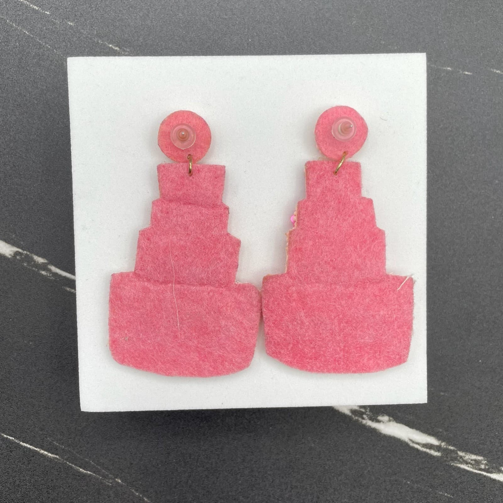 Pink Seed Bead Tiered Embroidery Thread "Buy Me a Drink" Cake Felt Drop Earrings - Thumbnail 4