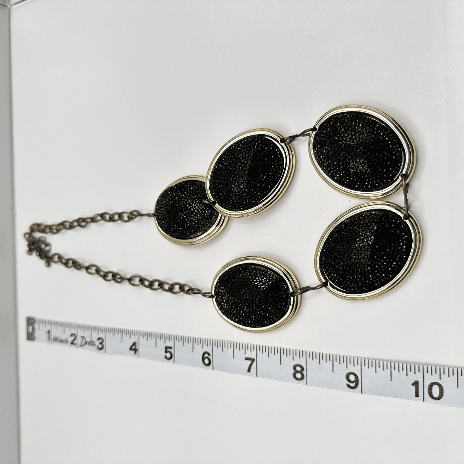 Vintage 90s Black Seed Bead Chunky Statement Necklace Gold Tone Oval Link Boho - Thumbnail 13