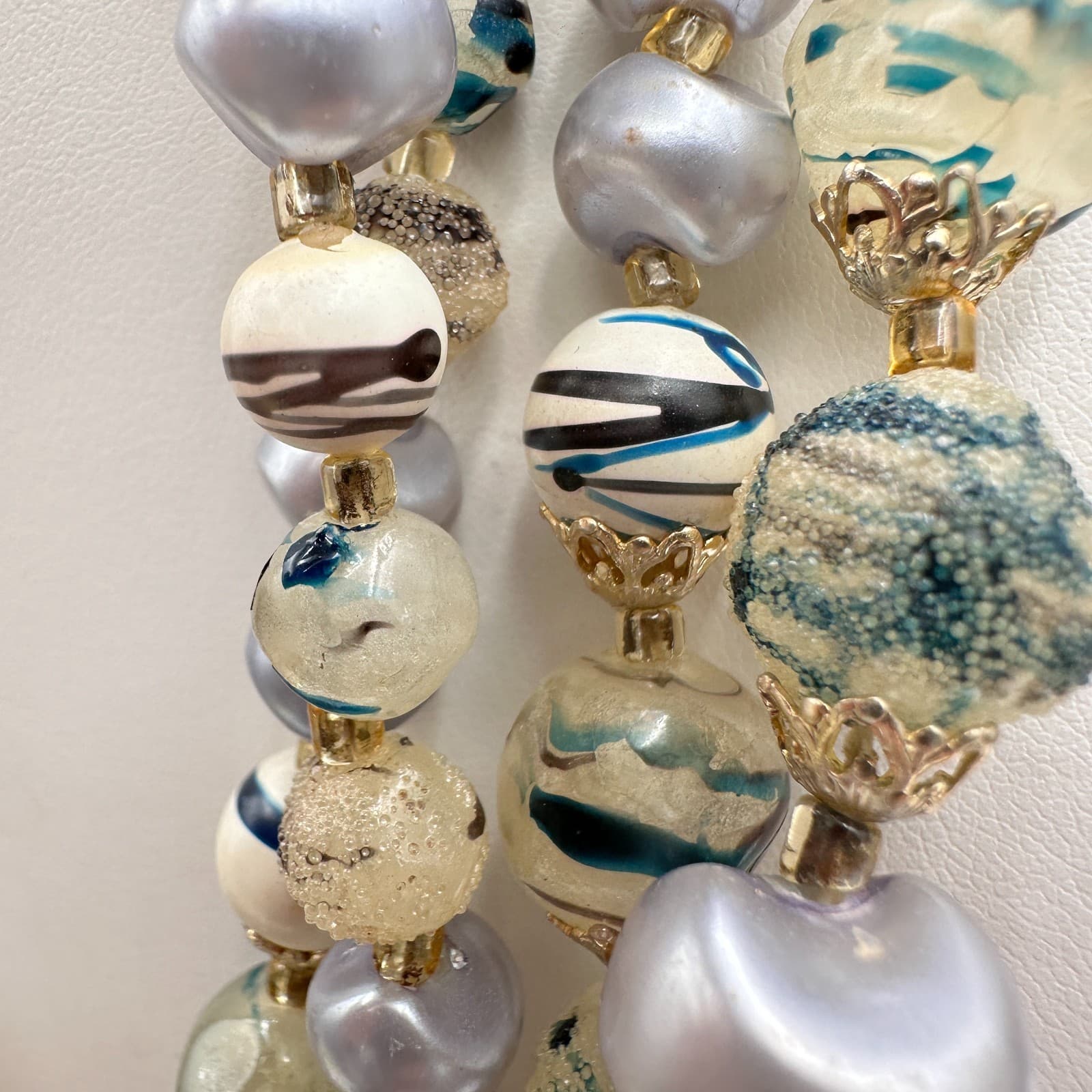 Vintage 90s Mixed Beaded Necklace Faux Pearl Statement Women's Classic Jewelry - Thumbnail 8