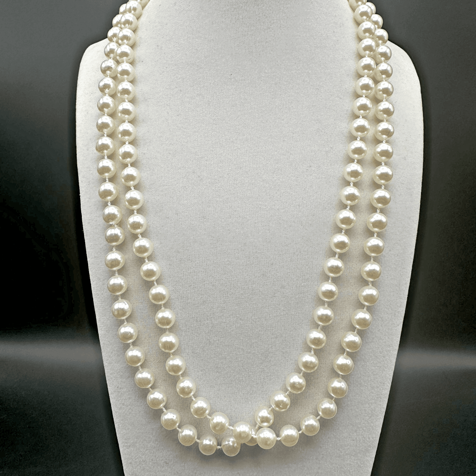 Vintage 80s 90s Cream Faux Pearl Necklace Long Opera Strand Minimalist Jewelry - Image 1