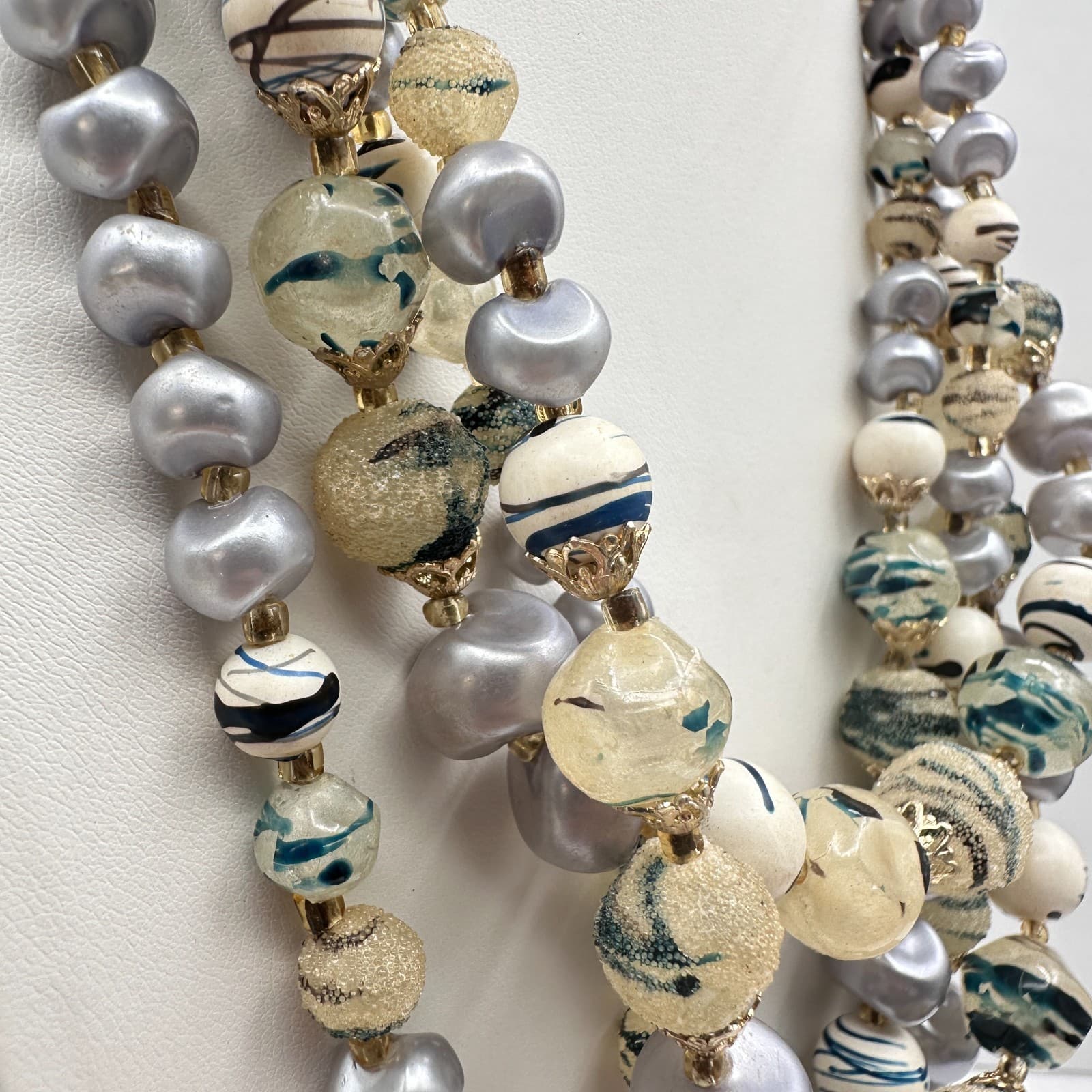 Vintage 90s Mixed Beaded Necklace Faux Pearl Statement Women's Classic Jewelry - Thumbnail 14