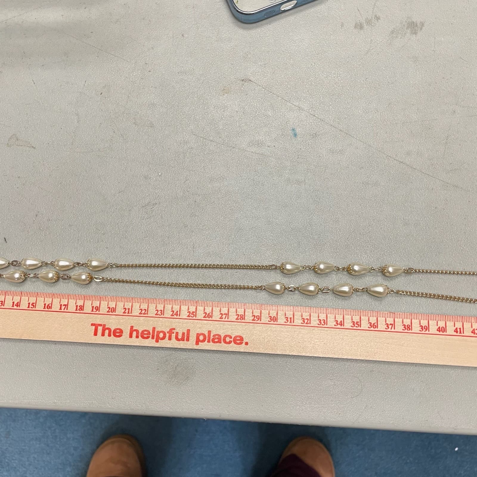 Vintage Gold-Tone Chain Mother Of Pearl Teardrop Beaded Double-Stranded Necklace - Thumbnail 9