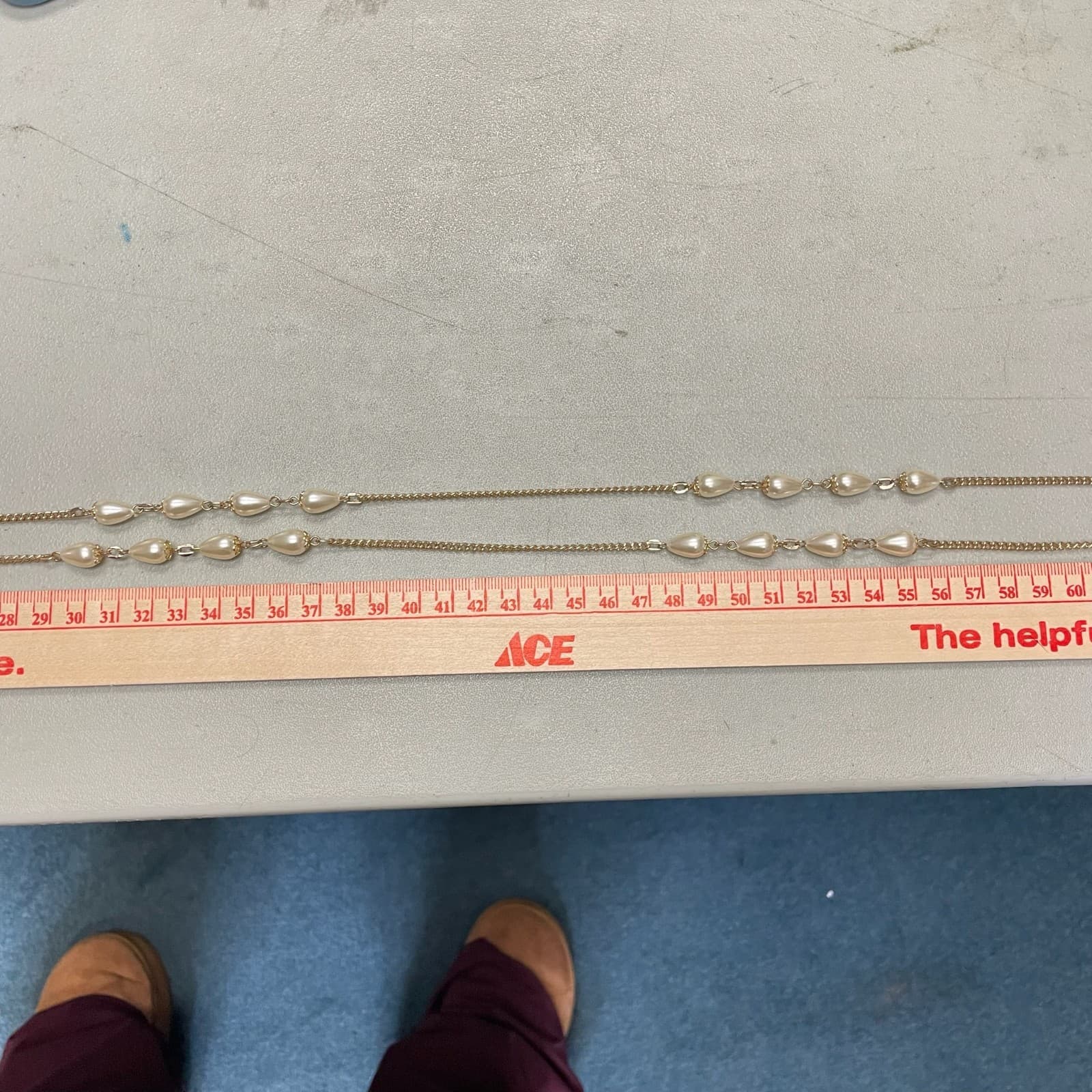 Vintage Gold-Tone Chain Mother Of Pearl Teardrop Beaded Double-Stranded Necklace - Thumbnail 11