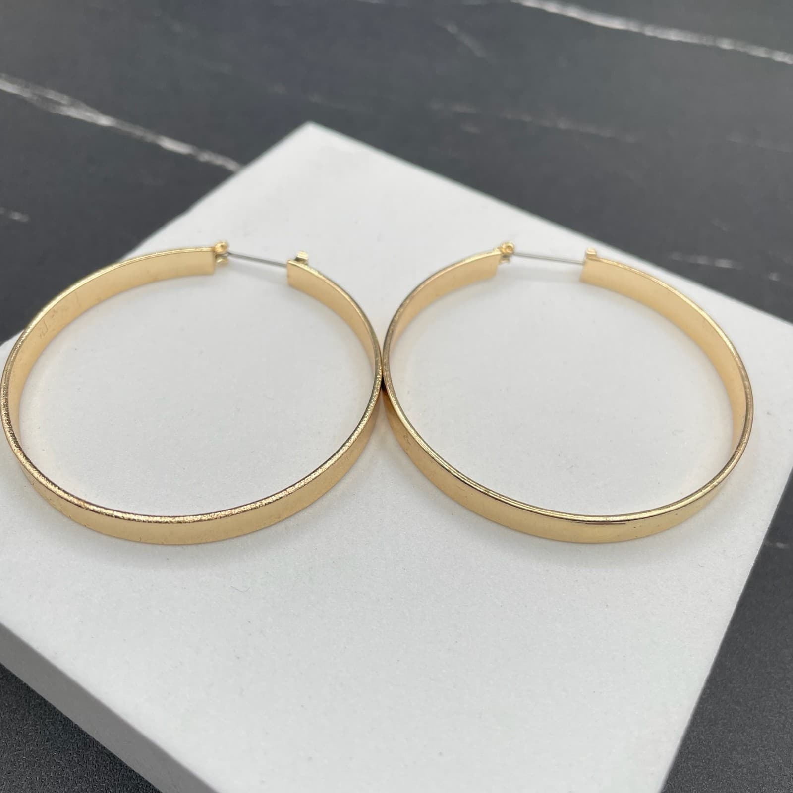Contemporary Gold-Tone Classic Wide Flat Hoop Statement Latch Back Earrings - Image 1