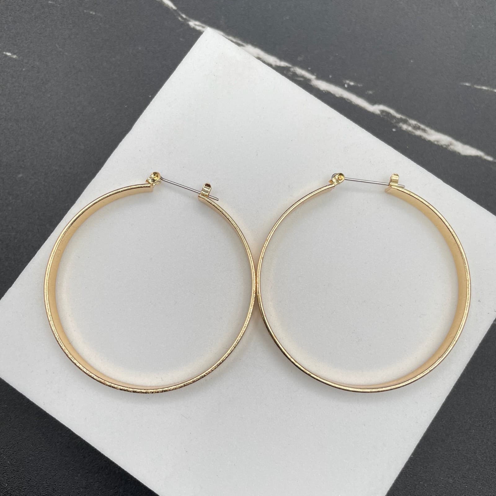 Contemporary Gold-Tone Classic Wide Flat Hoop Statement Latch Back Earrings - Thumbnail 3