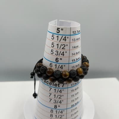 Vintage Natural Tiger's Eye & Lava Rock Bracelet Double Strand Cord Stone Boho - Thumbnail 8