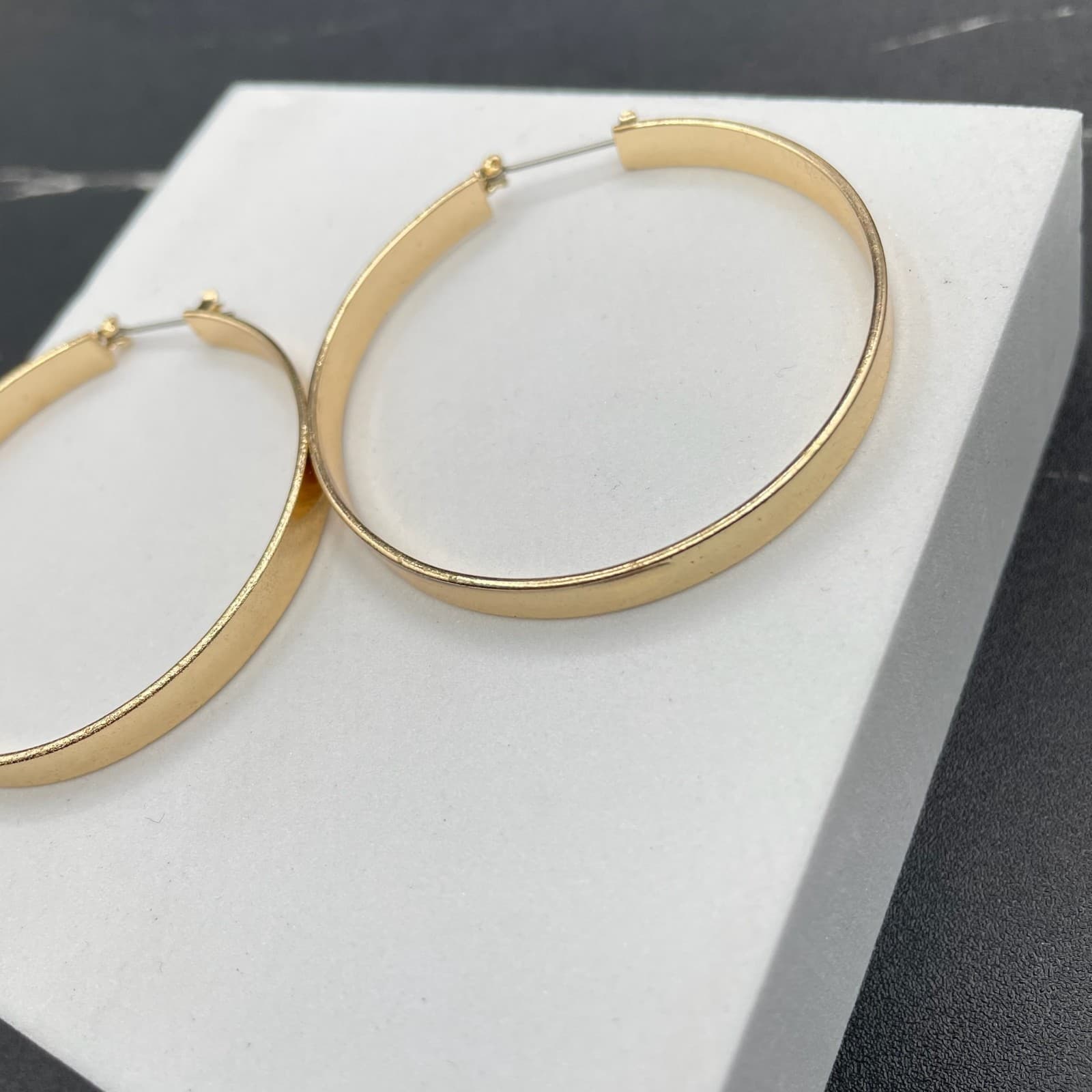 Contemporary Gold-Tone Classic Wide Flat Hoop Statement Latch Back Earrings - Thumbnail 5