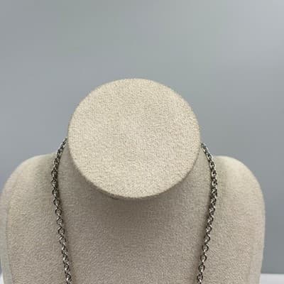 Vintage Y2K Silver Tone Charm Necklace Cross Heart Faux Pearl Red Rhinestone - Thumbnail 3