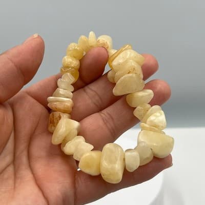 Vintage Natural Yellow Citrine Chip Stretch Bracelet Tumbled Stone Boho Jewelry - Thumbnail 5