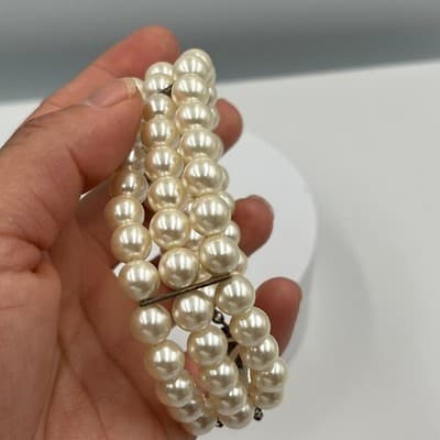 VTG Multi Strand Faux Pearls Bracelet Ornate Clasp Cream Beads Classic Elegant - Thumbnail 7