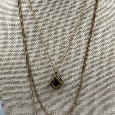 Chico's Gold Tone Layered Necklace Black Faceted Pendant Tassel Multi Strand - Thumbnail 6
