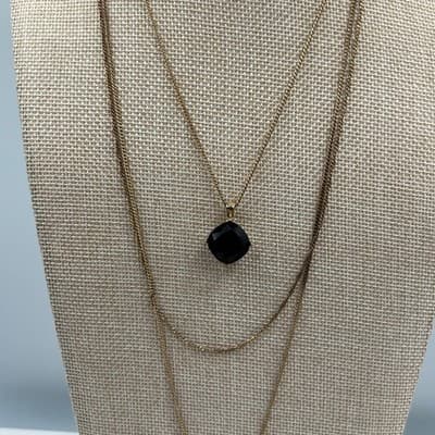 Chico's Gold Tone Layered Necklace Black Faceted Pendant Tassel Multi Strand - Thumbnail 5