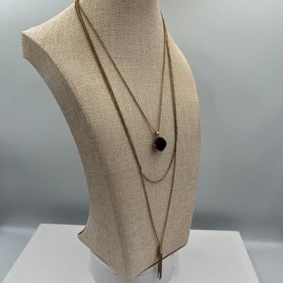 Chico's Gold Tone Layered Necklace Black Faceted Pendant Tassel Multi Strand - Thumbnail 4
