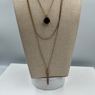 Chico's Gold Tone Layered Necklace Black Faceted Pendant Tassel Multi Strand - Thumbnail 3