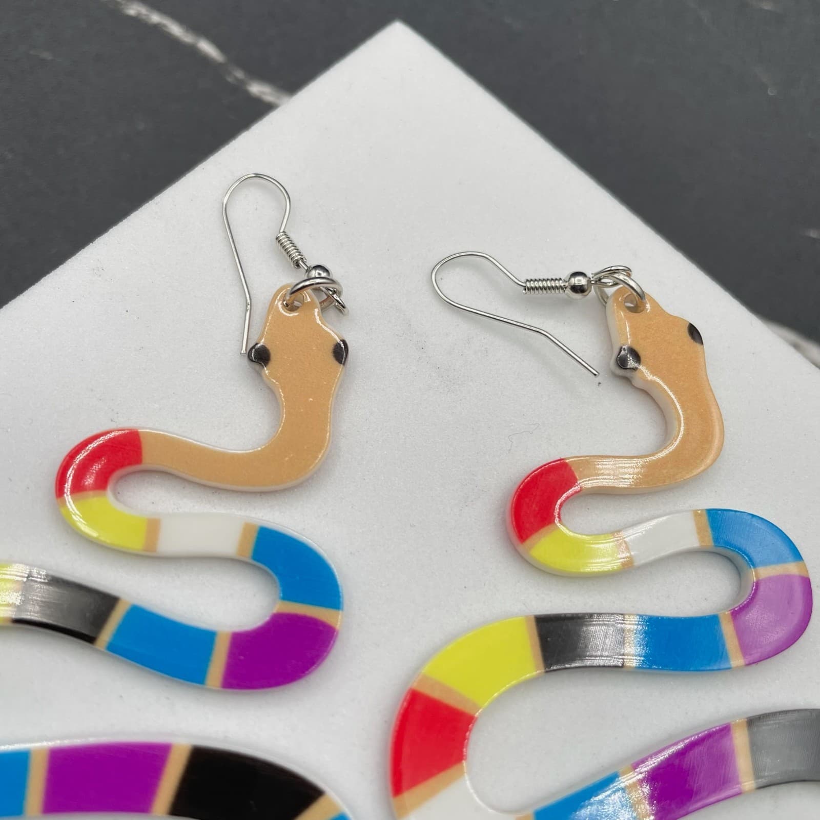 Classic Multicolor Fashion Snake Dangle Drop French Hook Statement Earrings - Thumbnail 4