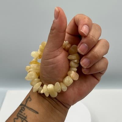 Vintage Natural Yellow Citrine Chip Stretch Bracelet Tumbled Stone Boho Jewelry - Thumbnail 7