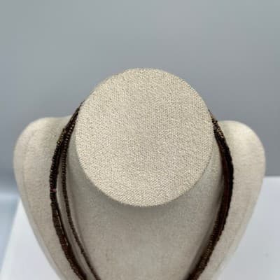 Vintage Brown Multi Strand Beaded Necklace Metallic Seed Beads Layered Statement - Thumbnail 2
