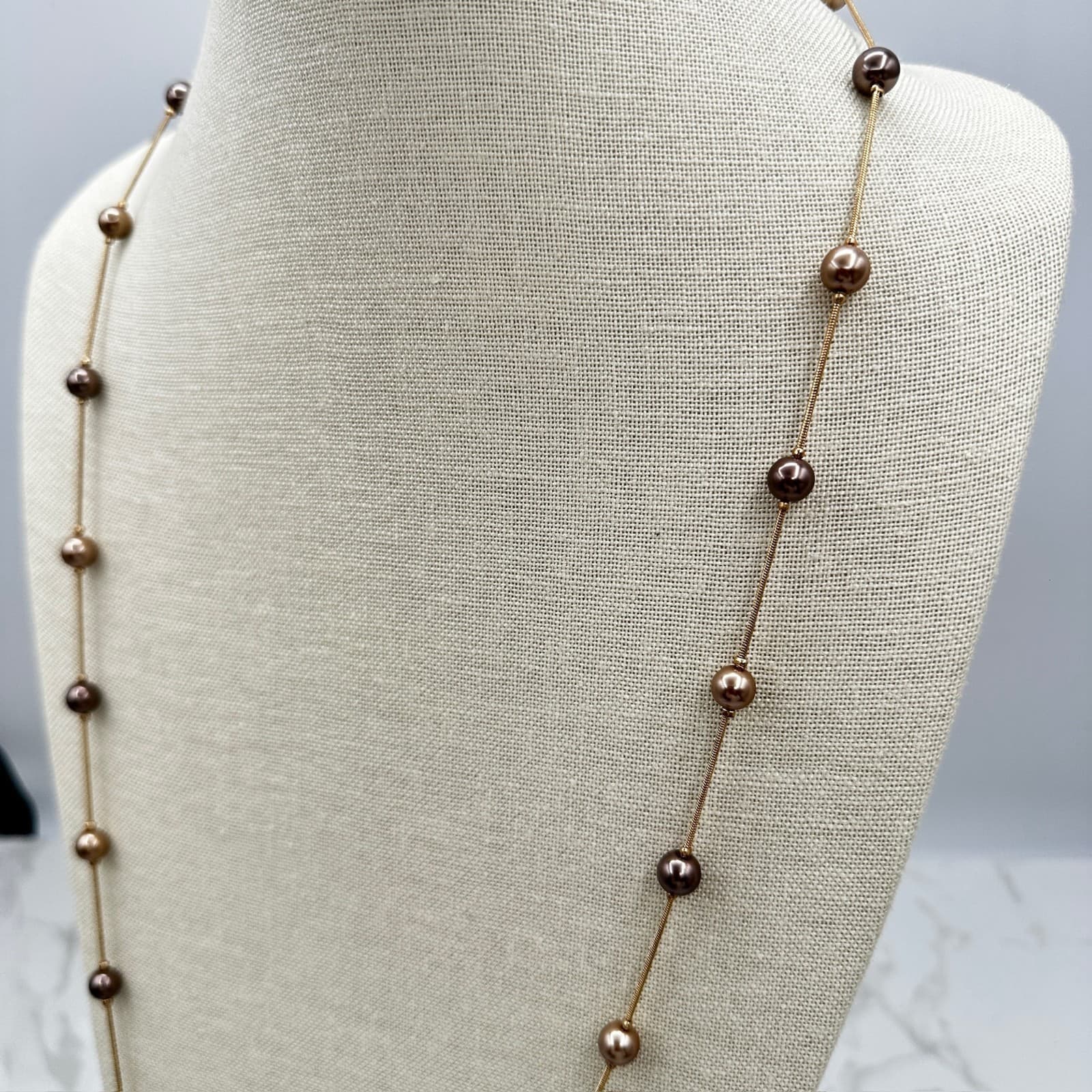 Vintage Gold-Tone Classic Retro Fashion Beaded Station Lobster Necklace - Thumbnail 5