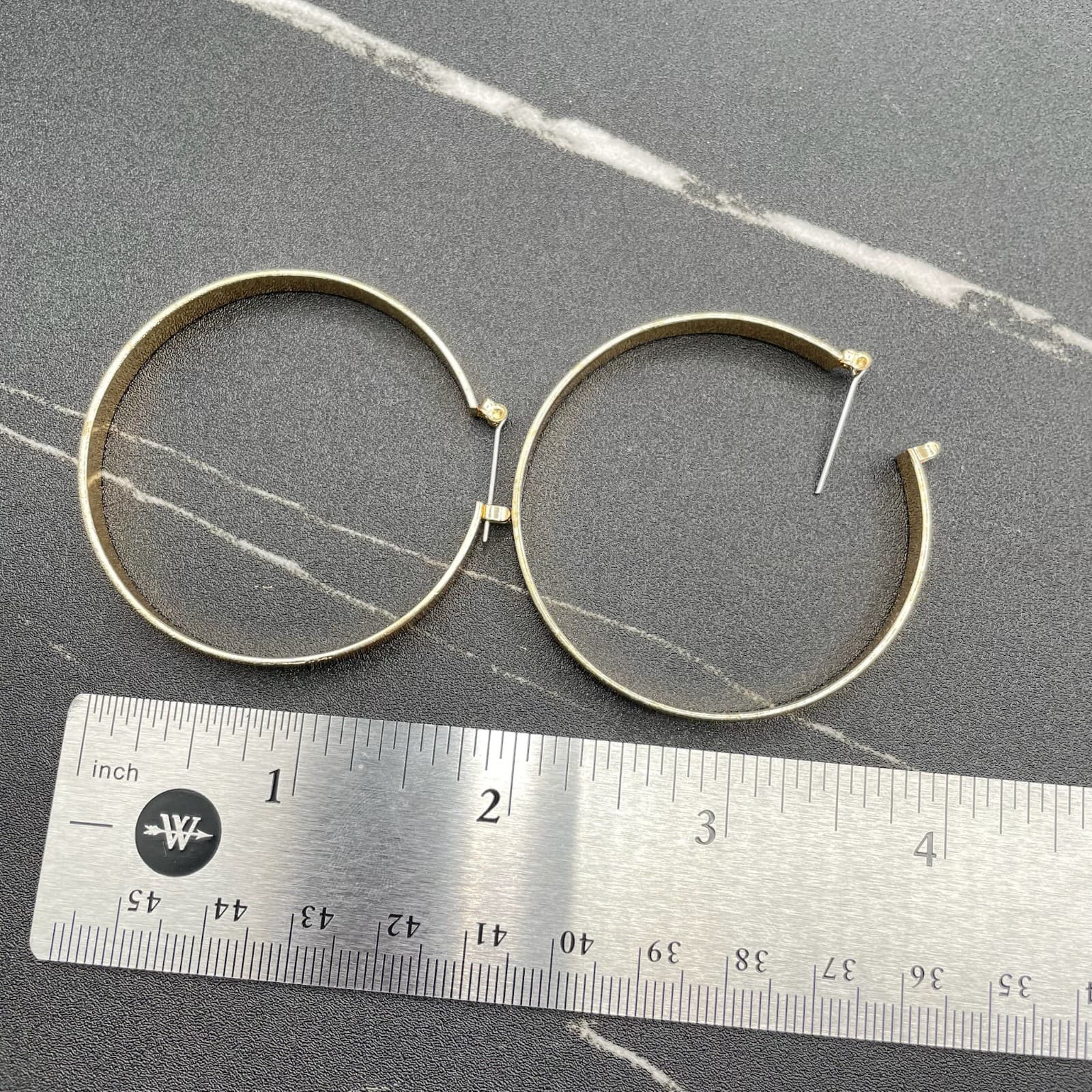 Contemporary Gold-Tone Classic Wide Flat Hoop Statement Latch Back Earrings - Thumbnail 6
