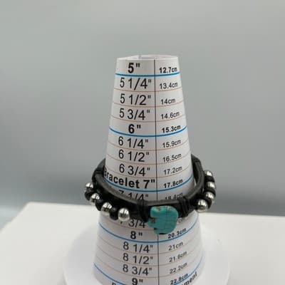 Vintage Black Leather Bracelet Turquoise Howlite Elephant Silver Bead Southwest - Thumbnail 7