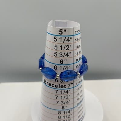 Vintage Cobalt Blue Faceted Bead Bracelet Silver Tone Spacers Bold Statement - Thumbnail 7