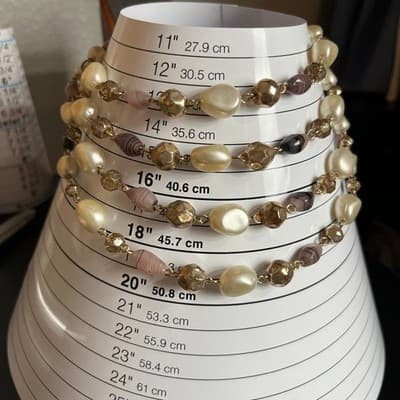 Vintage Multi Strand Faux Pearl Beaded Necklace Gold Tone Cluster Statement - Thumbnail 7