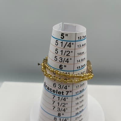 VTG Yellow Seed Beads Wrap Bracelet Agate Slice Center Gold Tone Double Strand - Thumbnail 8