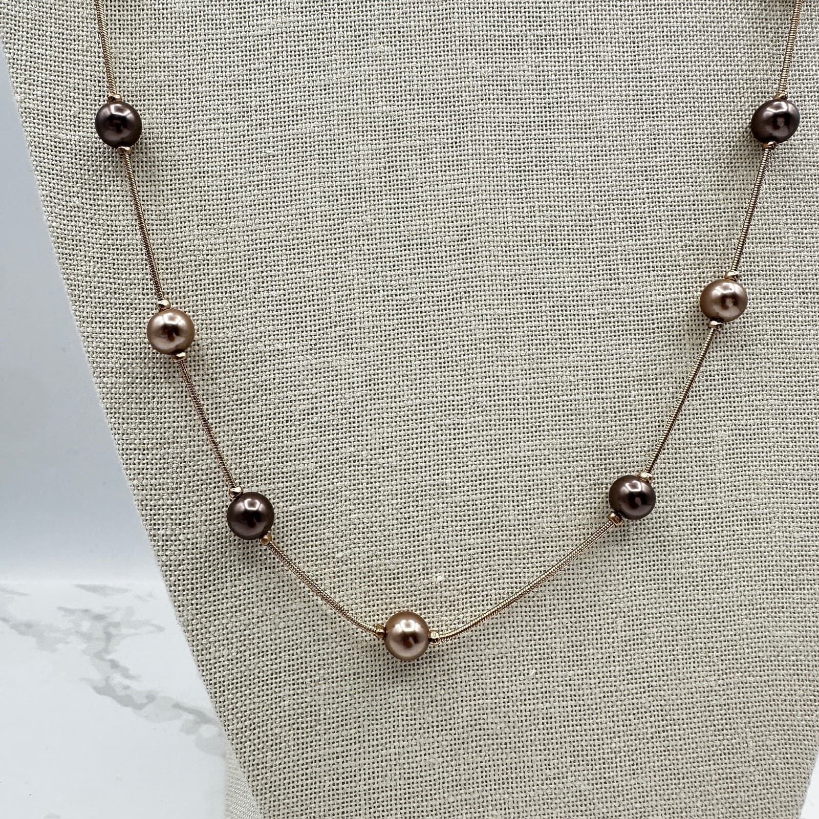 Vintage Gold-Tone Classic Retro Fashion Beaded Station Lobster Necklace - Thumbnail 2