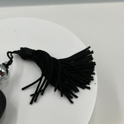 Vintage Style Black Glass Perfume Bottle Tassel Atomizer Ribbed Vanity - Thumbnail 3