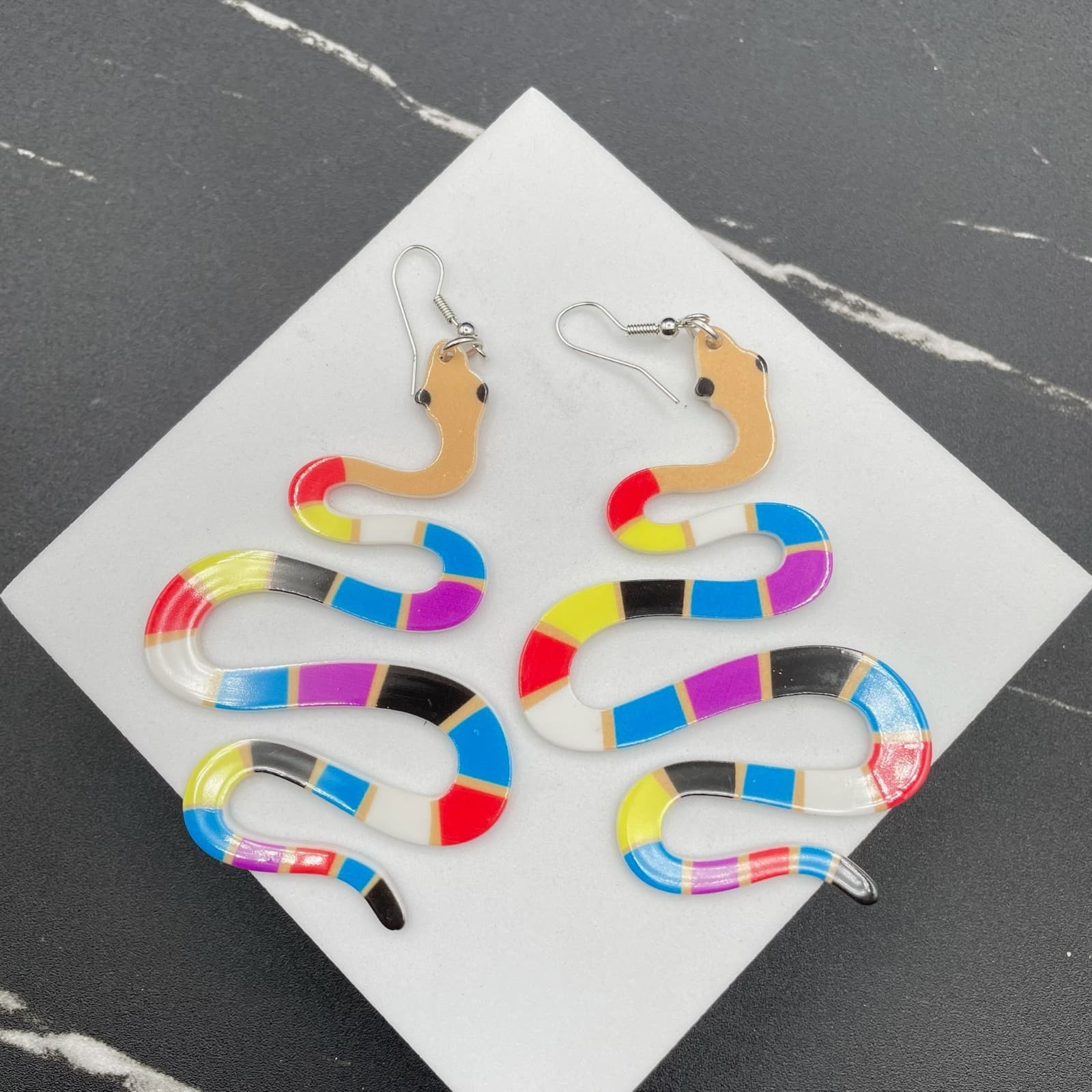Classic Multicolor Fashion Snake Dangle Drop French Hook Statement Earrings - Thumbnail 6