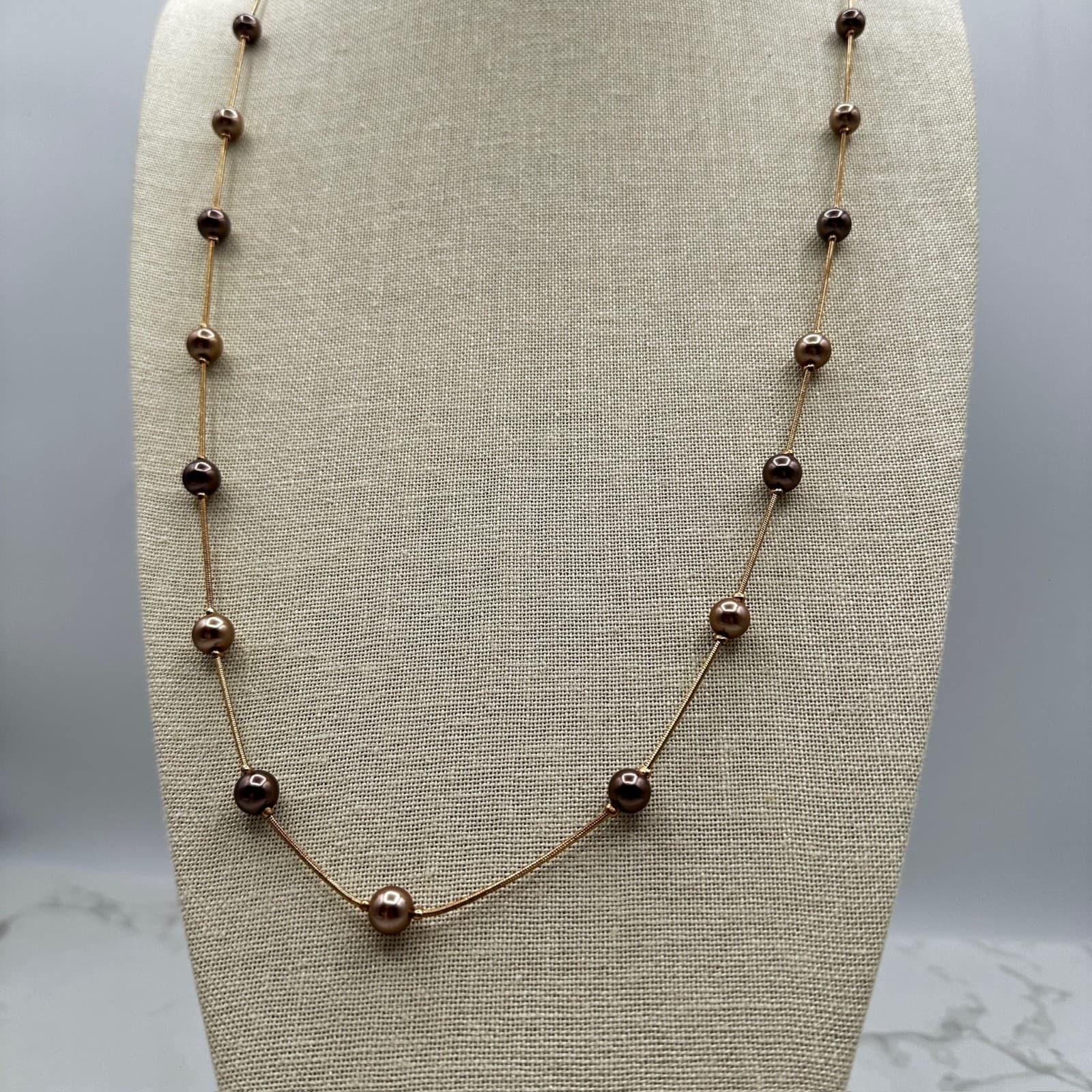 Vintage Gold-Tone Classic Retro Fashion Beaded Station Lobster Necklace - Thumbnail 3