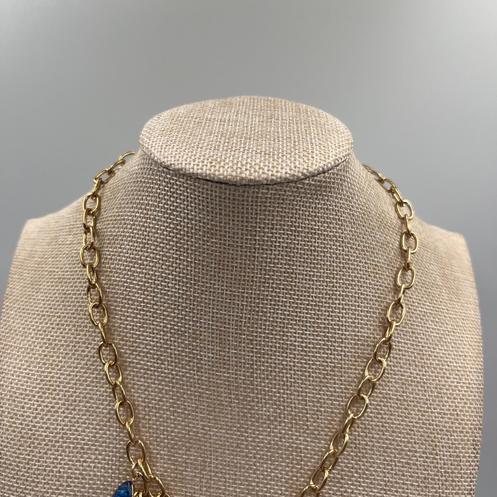 Vintage Blue Teardrop Bib Statement Necklace Silver Tone Boho Costume Jewelry 18 - Thumbnail 2