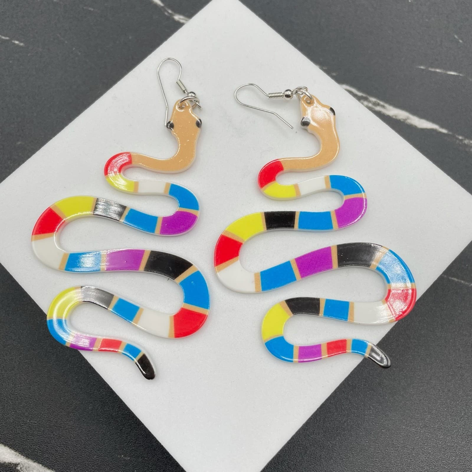 Classic Multicolor Fashion Snake Dangle Drop French Hook Statement Earrings - Image 1