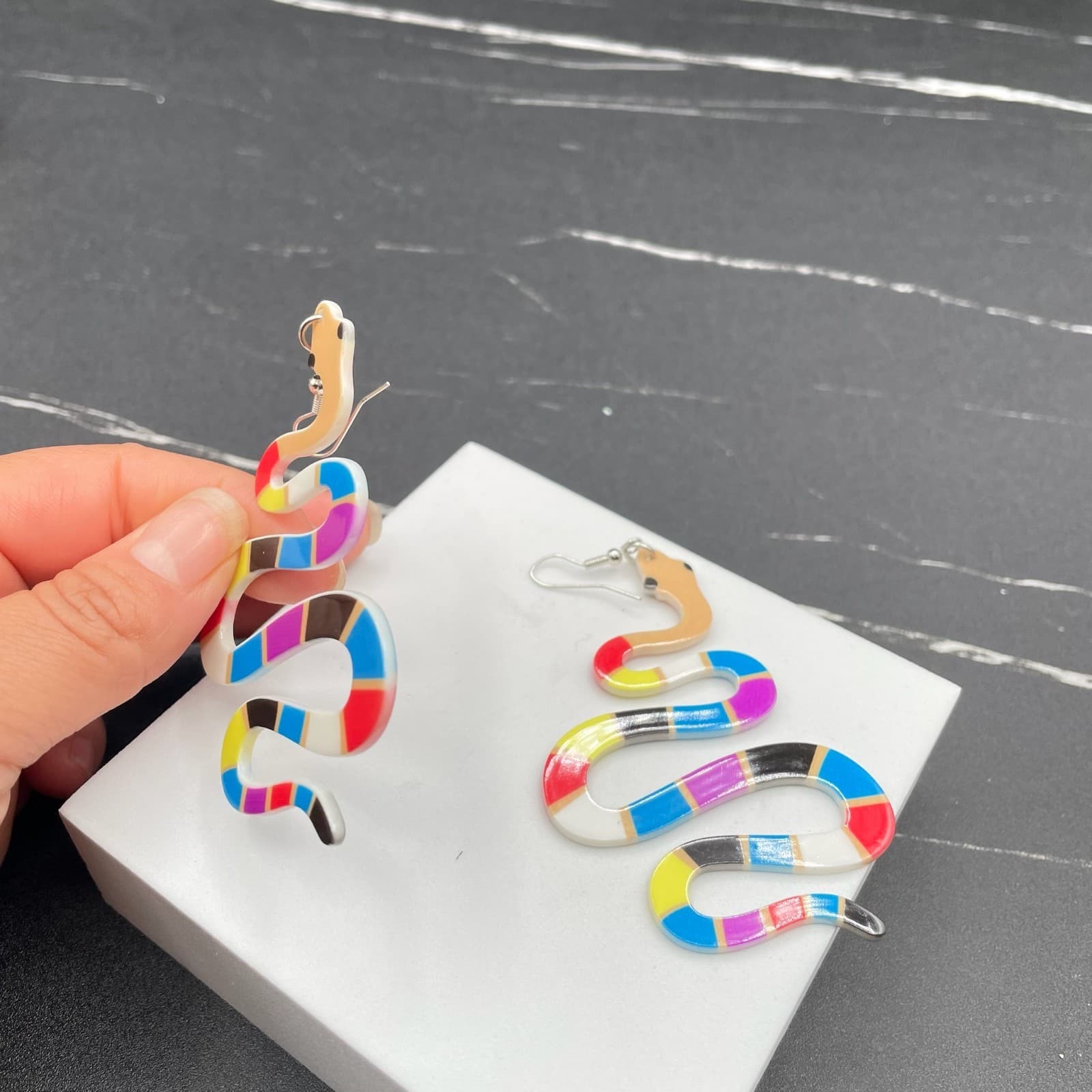 Classic Multicolor Fashion Snake Dangle Drop French Hook Statement Earrings - Thumbnail 7