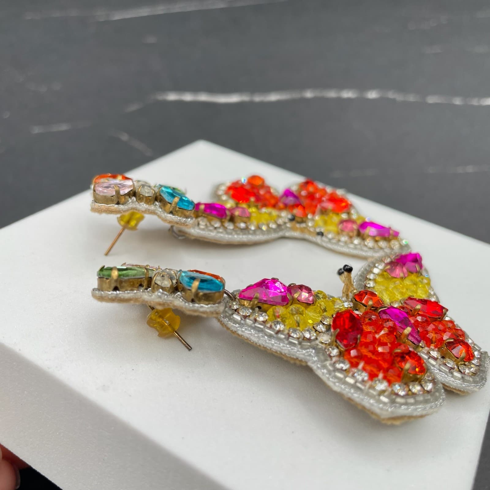 Classic Multicolor Faceted Glass Beads Prong Rhinestone Butterfly Drop Earrings - Thumbnail 7