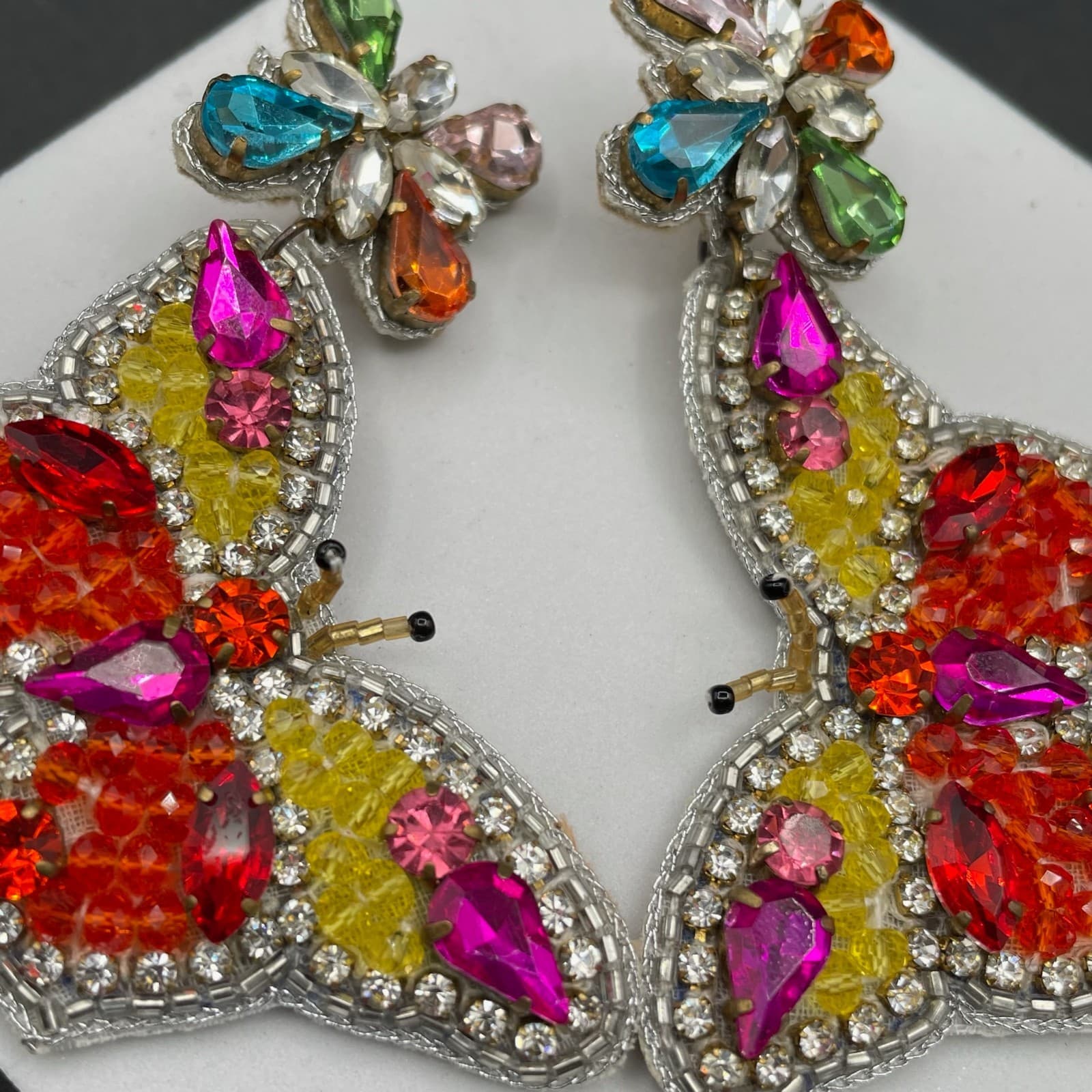 Classic Multicolor Faceted Glass Beads Prong Rhinestone Butterfly Drop Earrings - Thumbnail 9