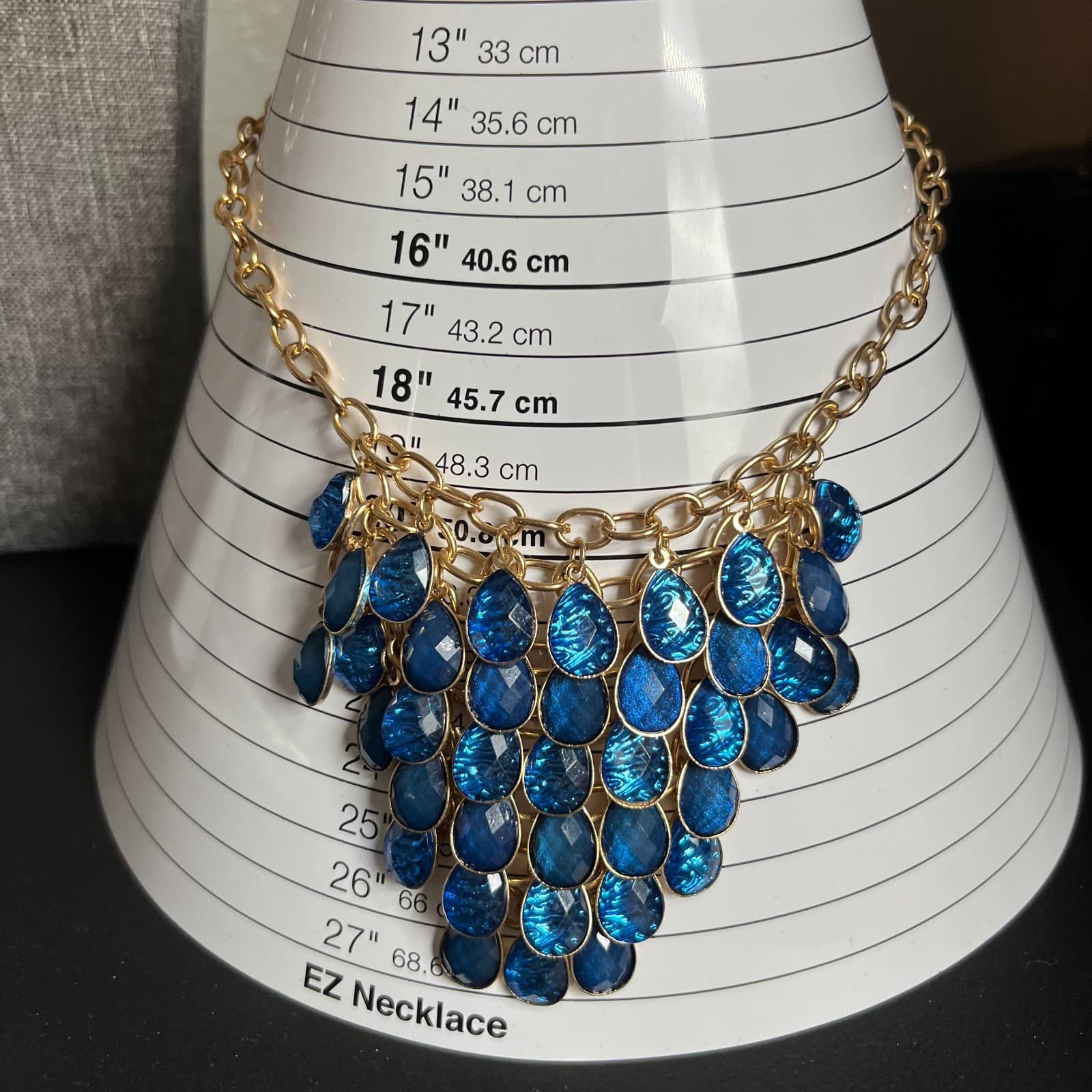 Vintage Blue Teardrop Bib Statement Necklace Silver Tone Boho Costume Jewelry 18 - Thumbnail 8