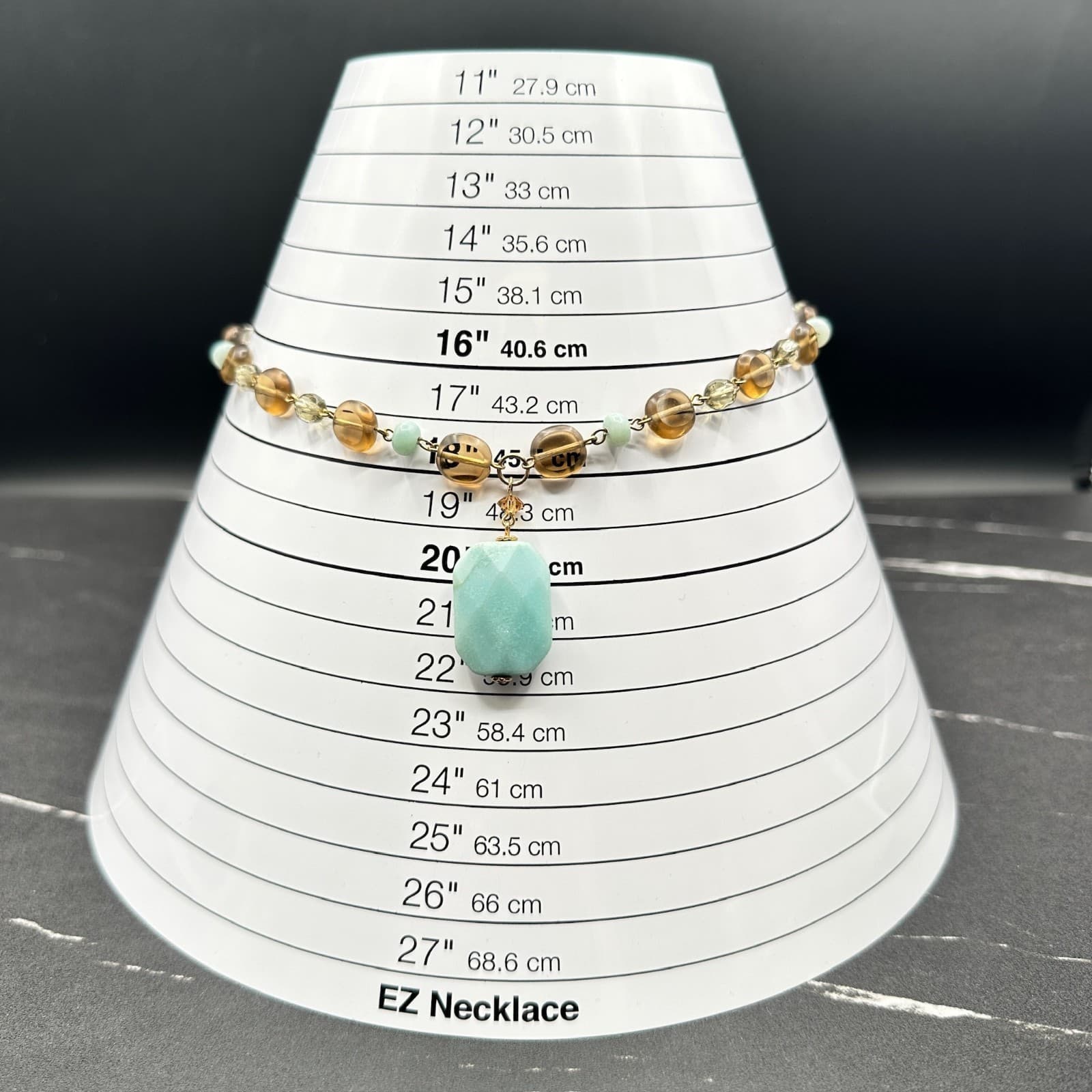 Vintage Lia Sophia Gold-Tone Classic Amber Smoky Quartz Beaded Pendant Choker - Thumbnail 2