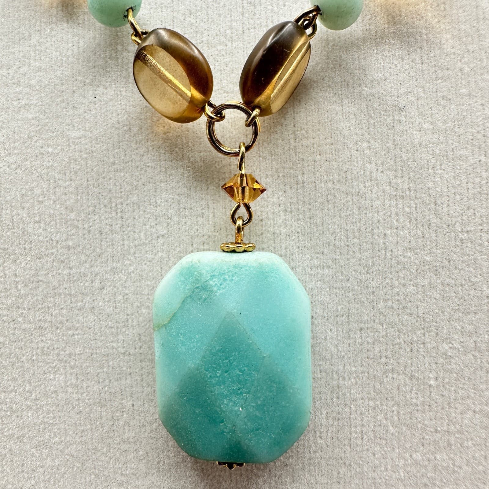 Vintage Lia Sophia Gold-Tone Classic Amber Smoky Quartz Beaded Pendant Choker - Thumbnail 4