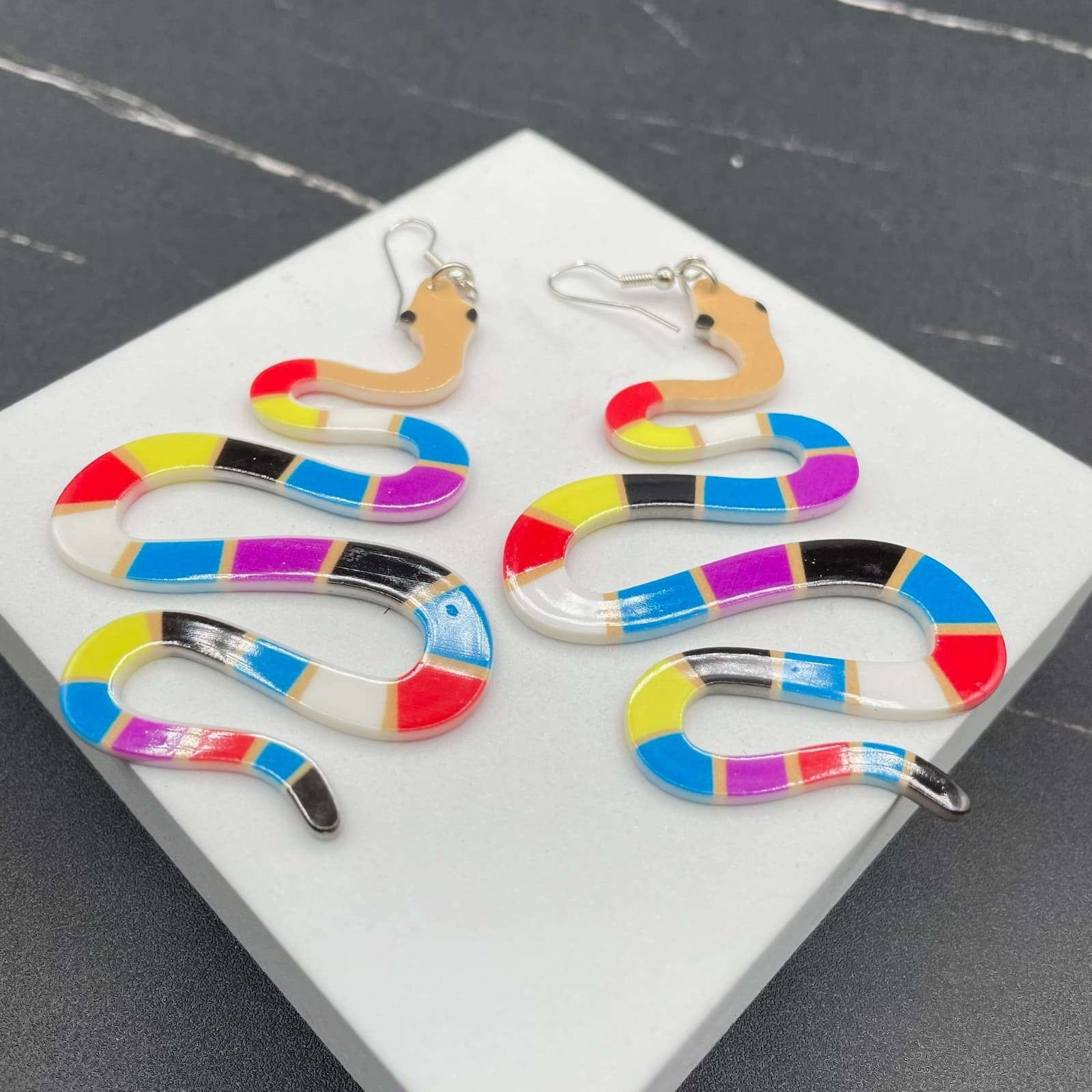 Classic Multicolor Fashion Snake Dangle Drop French Hook Statement Earrings - Thumbnail 5