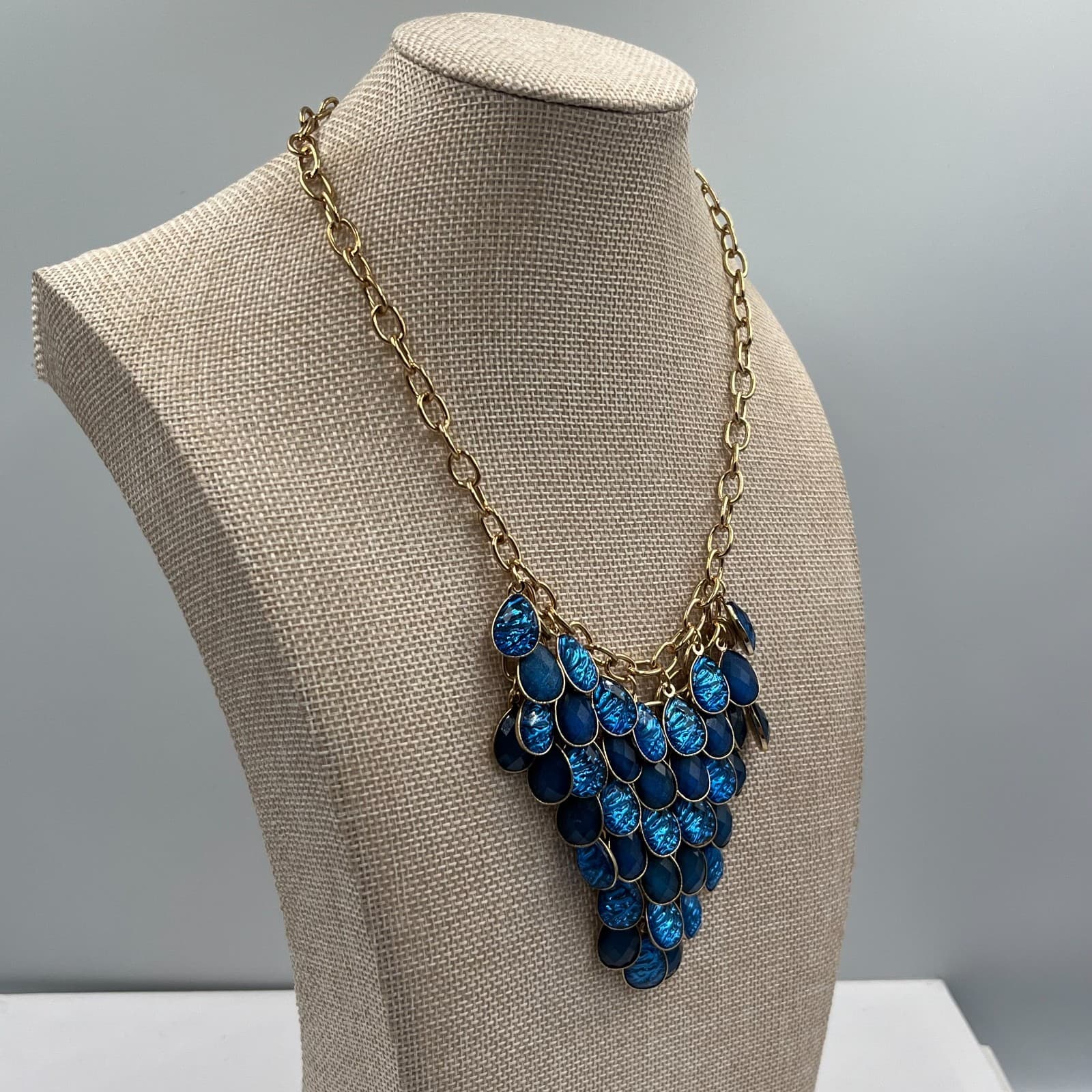 Vintage Blue Teardrop Bib Statement Necklace Silver Tone Boho Costume Jewelry 18 - Thumbnail 4