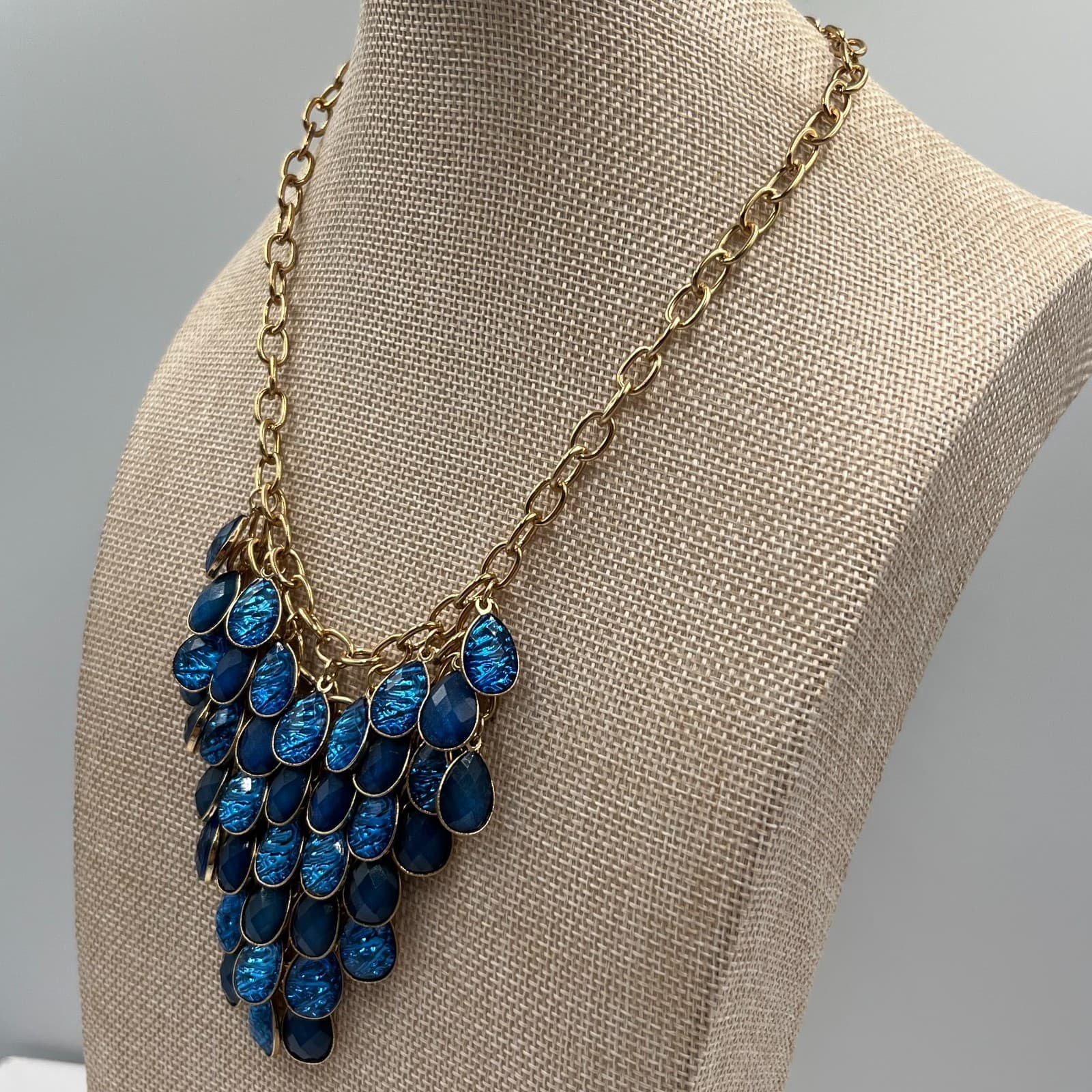 Vintage Blue Teardrop Bib Statement Necklace Silver Tone Boho Costume Jewelry 18 - Thumbnail 5
