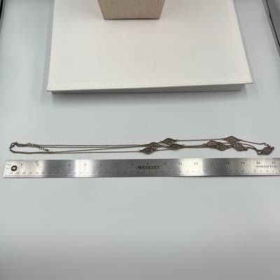 Vintage Long Bronze Tone Filigree Necklace Multi Station Round Link Chain Boho - Thumbnail 6