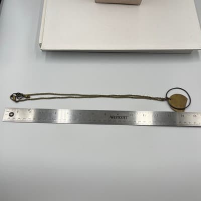 Vintage Antique Brass Tone Geometric Mixed Metal Circle Disc Pendant Necklace - Thumbnail 7