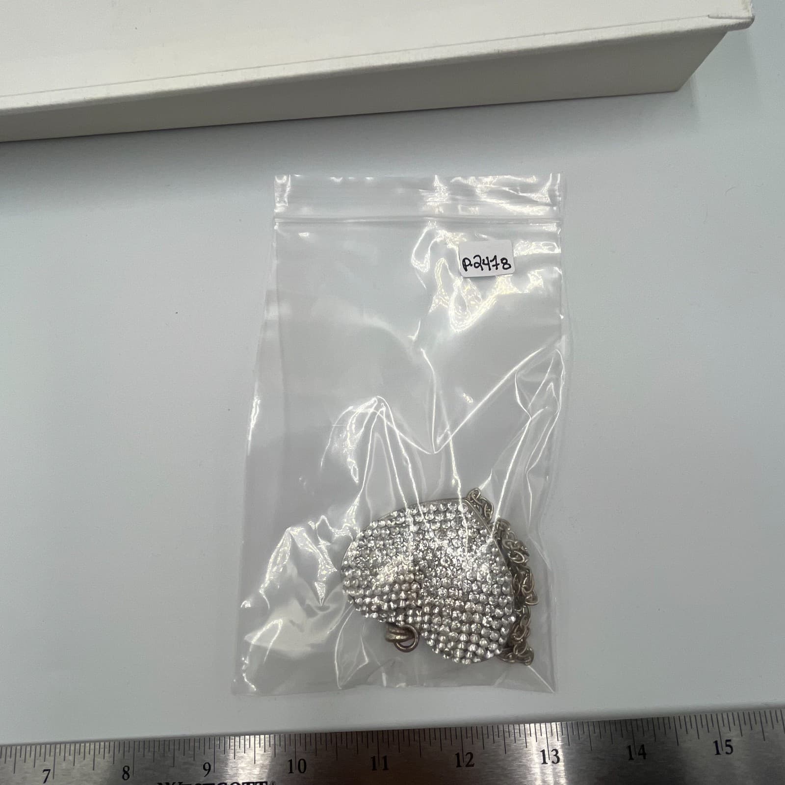 Vtg Open Heart Rhinestone Pendant Necklace Silver Tone Pavé Crystal Jewelry 18” - Thumbnail 8