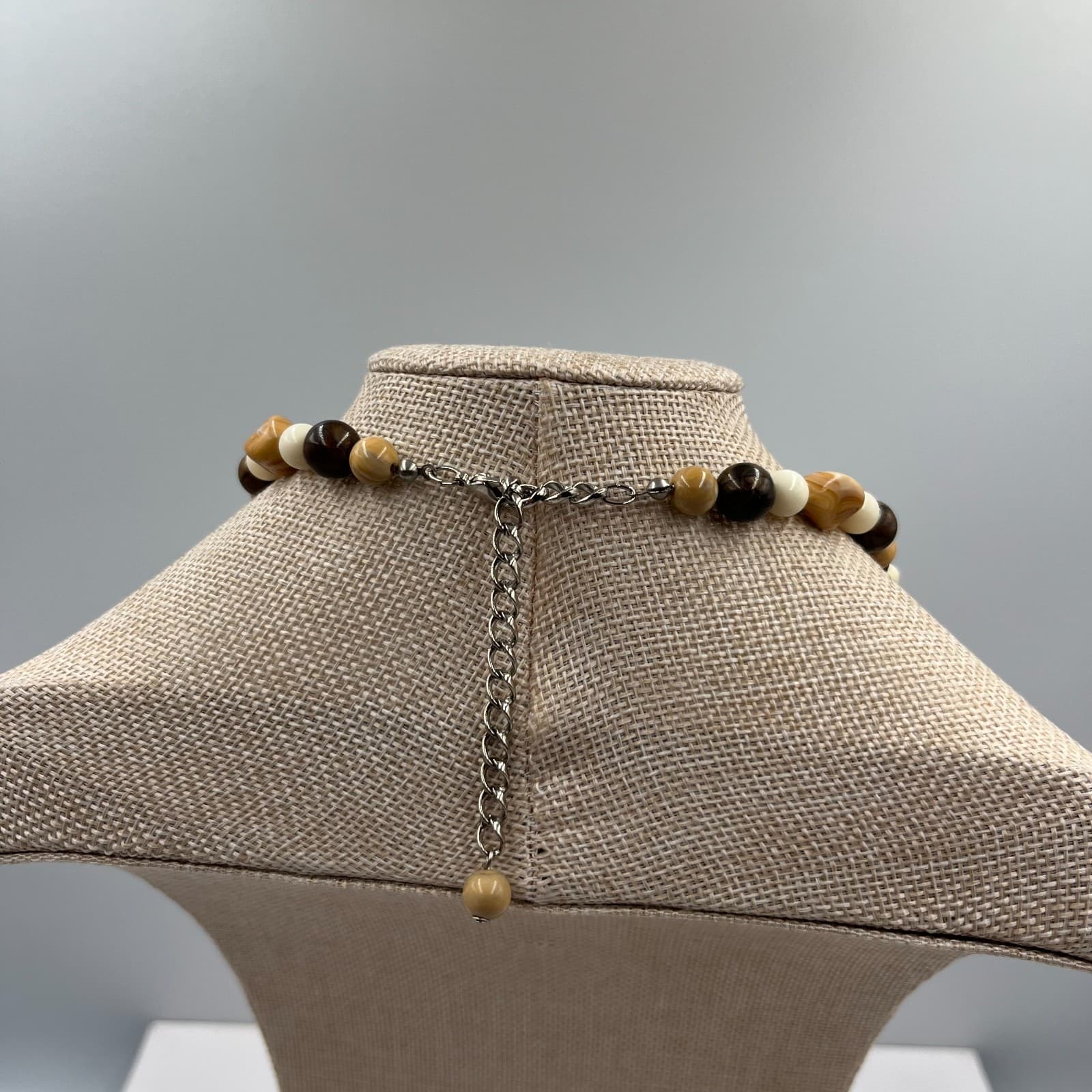 Vintage Chunky Beaded Statement Necklace Boho Earth Tone Stone Bone Tribal 24" - Thumbnail 5